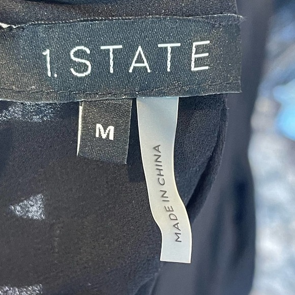 1.STATE Women's Black Crop Sheer Sleeve Blouse Size M NWOT - Picture 9 of 12